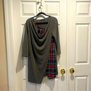 Reborn Asymmetrical Layered Sweatshirt/Flannel Tunic Top-Large.